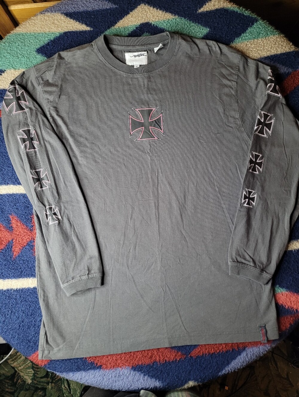 Point Zero Long Sleeve Shirt Mens Medium Gray Iron Cross WCC Style Y2K